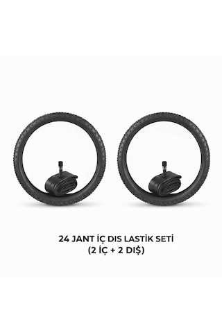 24 Jant Lastik Seti - 2 Dış Lastik 24x1.95 + 2 İç Lastik Oto Kalın Sibop - Takım Bisiklet Lastiği