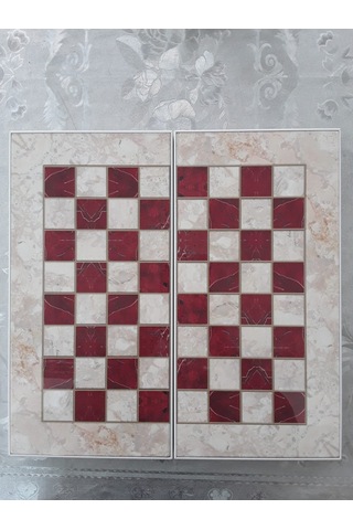 Yenigün Kırmızı Mermer Desen Büyük Tavla Takımı