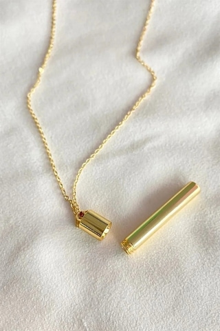 Dilek Kolyesi Unisex Kapaklı Çubuk Bar Kolye Gold Pembe