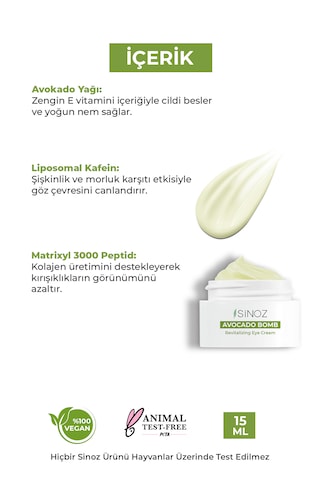 Sinoz Avokado Bomb Nemlendirici Canlandırıcı Göz Kremi 15 ML