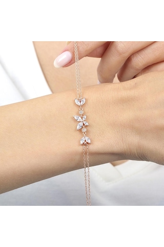 Işıltılı Kelebek Zarafeti Rose Renk Gümüş Bileklik