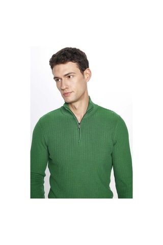 Tudors Erkek Slim Fit Dar Kesim Dik Yaka Fermuarlı Yeşil Kazak-28923 Yeşil