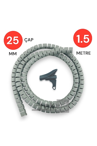 25mm 1,5 Metre Yarıklı Spiral Kablo Kanalı Hortum Kablo Gizleme