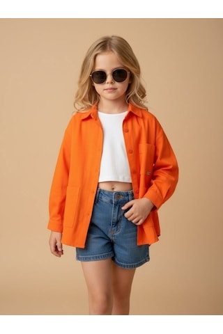 Zekids Kız Çocuk Tasarım Turuncu Ceket-17158