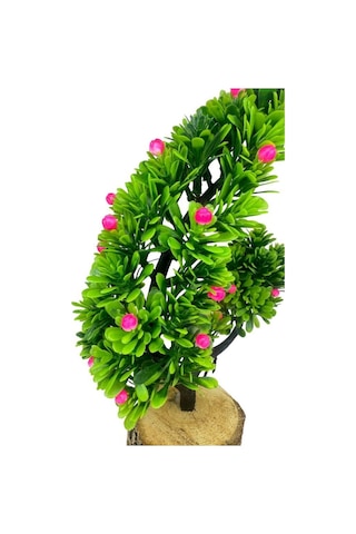 Yapay Çiçek Pembe Çiçekli Bonsai Ağacı Dekoratif Kütük Saksıda Yapay Ağaç Bonzai Hilal Model