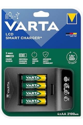 Varta Akü Şarj Cihazı, 4 X Aa 2100 Mah Dahil, Şarj Edilebilir Aa/aaa, Lcd Smart Charger+ İçin, Tek Yuvalı Şarj, 2