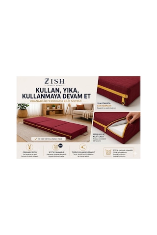 Zishome Tek Kişilik Multipurpose 5 İn 1 Bordo Çift Kişilik Katlanır Süngerli Misafir Yer Yatağı Ve Minder 7cm