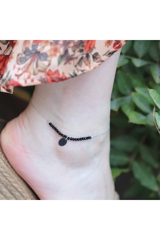 Oniks Taşlı Pul Gümüş Halhal Gümüş