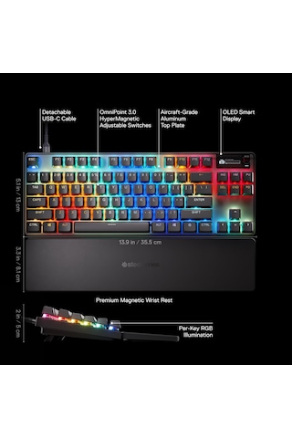 Steelseries Apex Pro TKL Gen 3 Omnipoint 3.0 Hipermanyetik Switch RGB Mekanik Kablolu Oyuncu Klavyesi