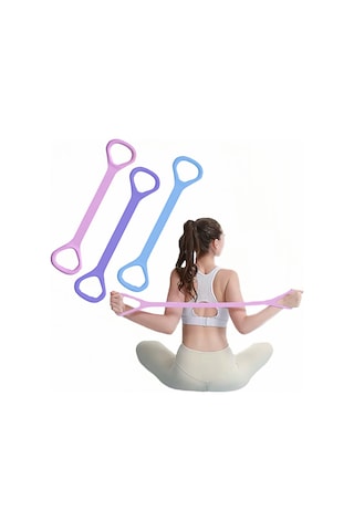 Geeroyoo 3 Adet Pilates Grup 8 Şekilli Germe Kayışları - Yoga Ve Fitness İçin Esneklastik, Pembe-mavi-mor, 47 Cm Çok Renkli
