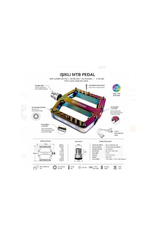 Kenze 3 Rulmanlı Işıklı Rainbow Alüminyum Alaşımlı Mtb Bmx Geniş Hafif Platform Pedal Işıklı Oilslick