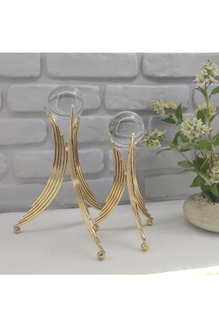 Gold Kaplama Metal 2'li Set Salon Angel Model Kristal Camlı Dekor 1 Takım