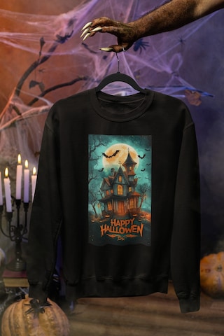 Magors Stil-x Halloween - Cadılar Bayramı Baskılı Unısex Sweatshırt, 3 İplik Şardonlu Siyah-4