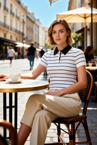 Benerly Kadın Bluz Polo Yaka Kısa Kol Triko İnce Fitilli Desenli Fitted K siyah