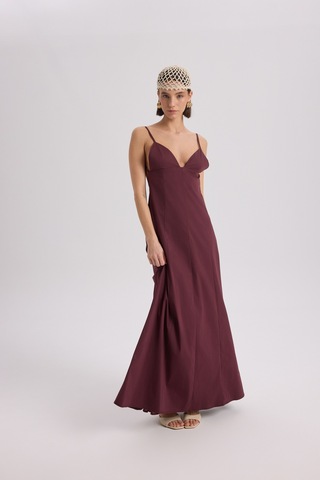 Mai Collection Mai Studios Co. Onella Askılı Bordo Uzun Elbise Bordo