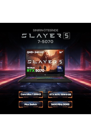Game Garaj Slayer5 7-5070 -C6 Intel Ultra 7 255hx 32 GB 1 TB SSD RTX5070 16" Free Dos Dizüstü Bilgisayar