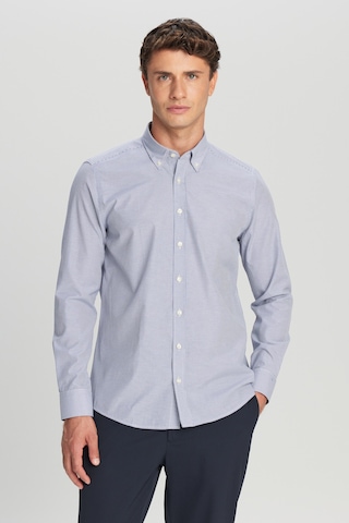 AC&Co / Altınyıldız Classics Erkek Beyaz Lacı Slim Fit Dar Kesim Düğmeli Yaka Çizgili Gömlek Beyaz Lacı