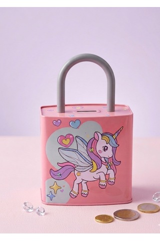 Kilit Şeklinde Dev Boy Kumbara 26x17 Cm Hediyelik Metal Kumbara Kapaklı Kolay Açılabilir Model 2 Li Tavşan Pembe