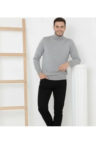 Defymoda Erkek Yarım Boğaz Triko Kazak Yumuşak Dokulu Pamuklu Ince Dokuma, Uzun Kollu Rahat Regular Kalıp - G Gri