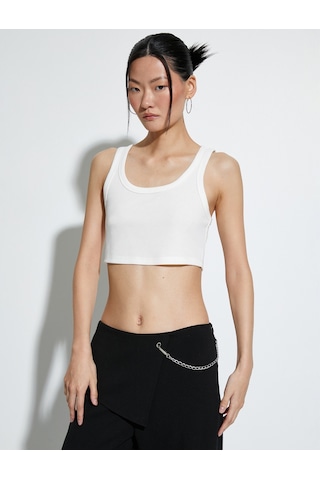 Koton Crop Atlet Kalın Askılı U Yaka Fitilli Beyaz 4sak10007ek 4SAK10007EK000