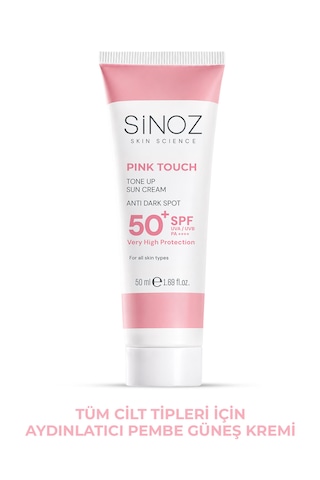 Sinoz Pink Touch Spf 50 Cilt Aydınlatıcı Ton Eşitleyici Pembe Yüz Tüm Ciltler İçin Güneş Kremi 50 ML