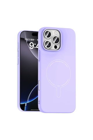 Maks Technology iPhone Uyumlu 16 Pro Kılıf M-safe Şarj Özellikli Kamera Korumalı Mkst Elio Sert Pc Kapak - Lila