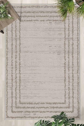 Ekru Halı 1488 - Yıkanabilir, Kaymaz Taban, Dijital Baskılı, Leke Tutmaz, İnce Hav, Modern Salon, Oturma Odası, Ya Çok Renkli
