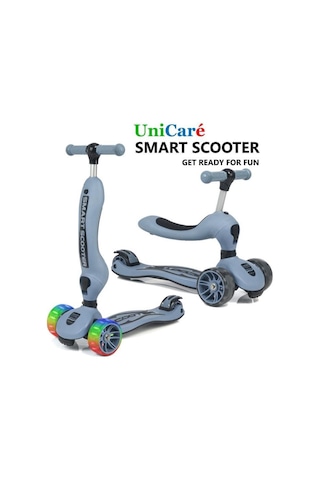 Smart Oturaklı Çocuk Scooter 3 Tekerlekli Işıklı Ledli Scooter Yükseklik Ayarlı 1-5 Yaş Gri