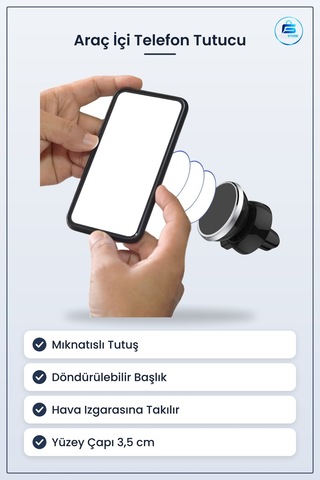 Araç İçi Izgara Telefon Tutucu Mıknatıslı Döndürülebilir Yuvarlak