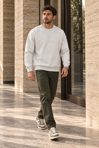 Polo State Erkek Bisiklet Yaka Oversize Dikiş Detaylı Basic Sweatshirt - Kar Melanj