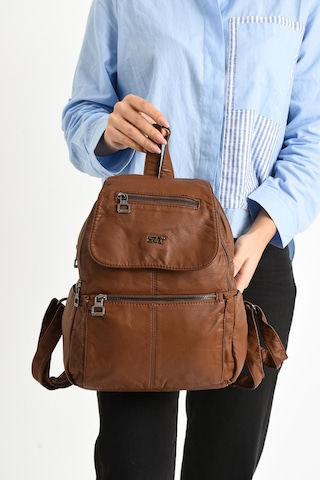 571 Collections Yıkanmış Deri Sırt Çantası Taba Model: 571-9-11a - Taba