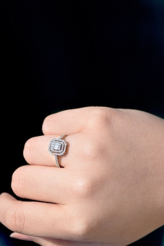 0.40 Ct Çift Sıra Baget Kare Tektaş Yüzük