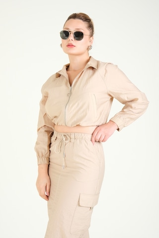 Giyim Dünyası Kadın Paraşüt Crop Mont Açık Camel 001