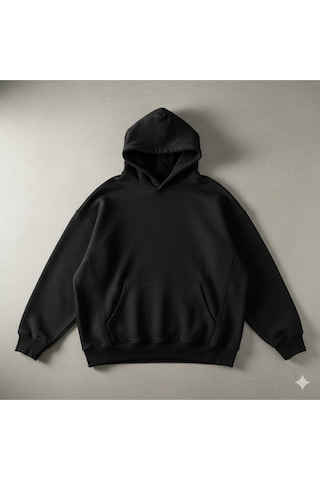 Maki Home Makiteks Siyah Pamuklu Unisex Kanguru Cepli Kapüşonlu Relax Fit Rahat Kesim Basic Sweatshirt SiYAH