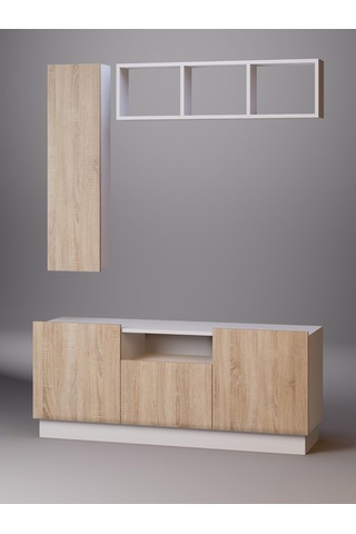 Detamob Lora Tv Ünitesi, Tv Sehpası Açık Raf Ve Dolabı, Beyaz/sonoma & Karbon Gri/sonoma Beyaz