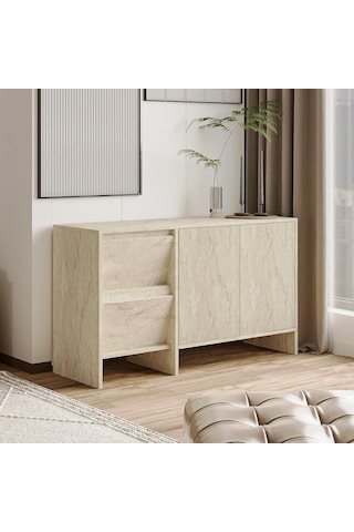 Laris 130 Cm Modern Konsol 4 Kapaklı, Yüksek Ayaklı, Minimalist Tasarım Traverten