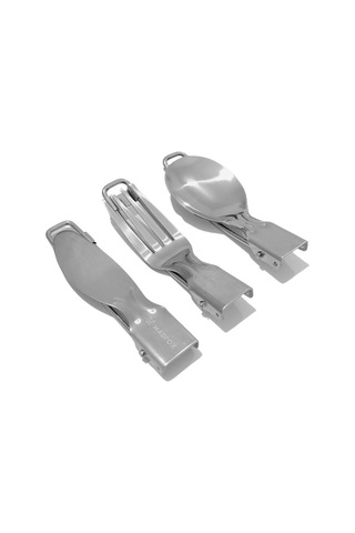 Madfox Heavy Duty 3ın1 Katlanır Çatal Kaşık Bıçak Seti METALİK