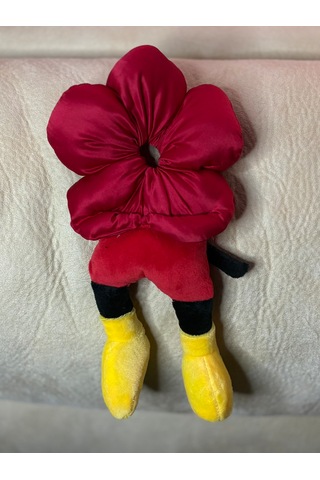 Mickeyy Mouse Figürlü Saten Puantiyeli Scrunchie Simit Toka - Çılgın Topuz Tokası Kırmızı