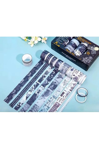 Dikdörtgen Vintage Washi Tape Bant Yapışkanlı Maskeleme Kağıdı Desenli Bant 20'li - Siyah Seri Bant 1