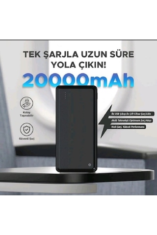 Powerbank Taşınabilir Şarj Cihazı Batarya 20.000 Mah Işıklı siyah