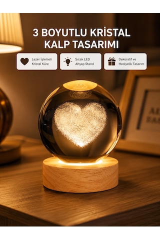 Romantik Kalpli Kristal Cam Küre Usb Li Işıklı Dekoratif Obje 52090952