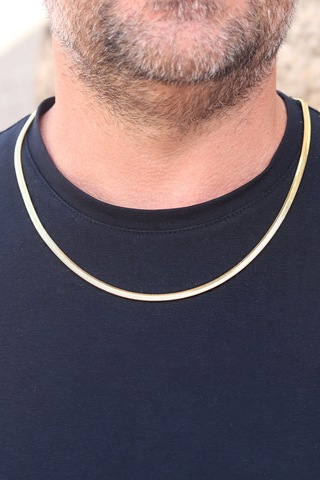 925 Ayar Gümüş Gold Kaplama Yılan Derisi Model Ezme Zincir Kolye Ve Bileklik Kombini 201024152 Gümüş
