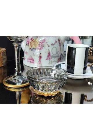 Elta Collection 6 Adet Füme Renk Gold Metal Ayaklı Kahve Yanı Lokumluk Şekerlik Sosluk Reçellik Füme