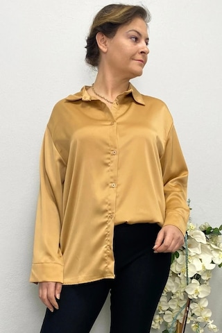 Mia Butik Kadın Camel Saten Gömlek Camel