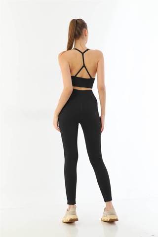 Siyah Mı Emay 3921 Soft Seamless Ripli Tayt Yoga Takımı SiYAH