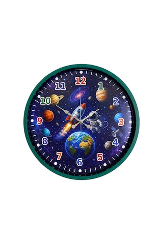 Gezegenler Dünyası 36 X 36 Cm Yeşil Çocuk Duvar Saati Renkli