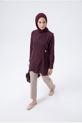 Armine Trend Toka Detaylı Asimetrik Kesim Tesettür Tunik Bordo 26yt467