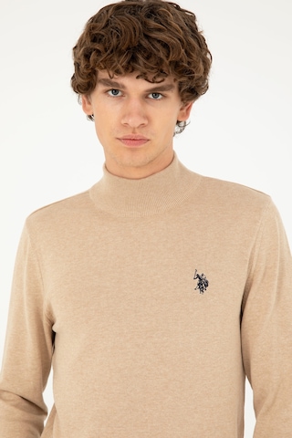 U.S. Polo Assn. Erkek Slim Fit Yarım Boğazlı Kum Melanj Basic Kazak 50293499-VR123