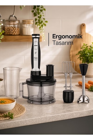 Fakir Multi Blend 1700 W Siyah El Blender Seti, Doğrayıcı, Çırpıcı, Rende Ve Dilimleme Aparatlı