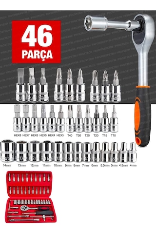 58 Parça 46mini Lokma Takımı Otomatik Cırcırlı 1/4" 12 Parça Komb